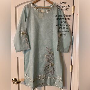 NWT Chinyere sea green kurta & dupatta size M